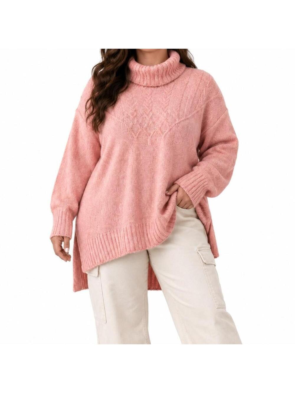 Coquette Soft Girl Maurices Pink Fuzzy Cable Knit Turtleneck Sweater XXL